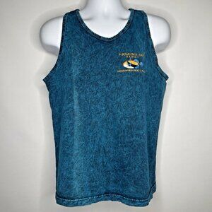 Vintage 80s Bay Side Blue Acid Wash Embroidered Fish Hawaiian Tank Top